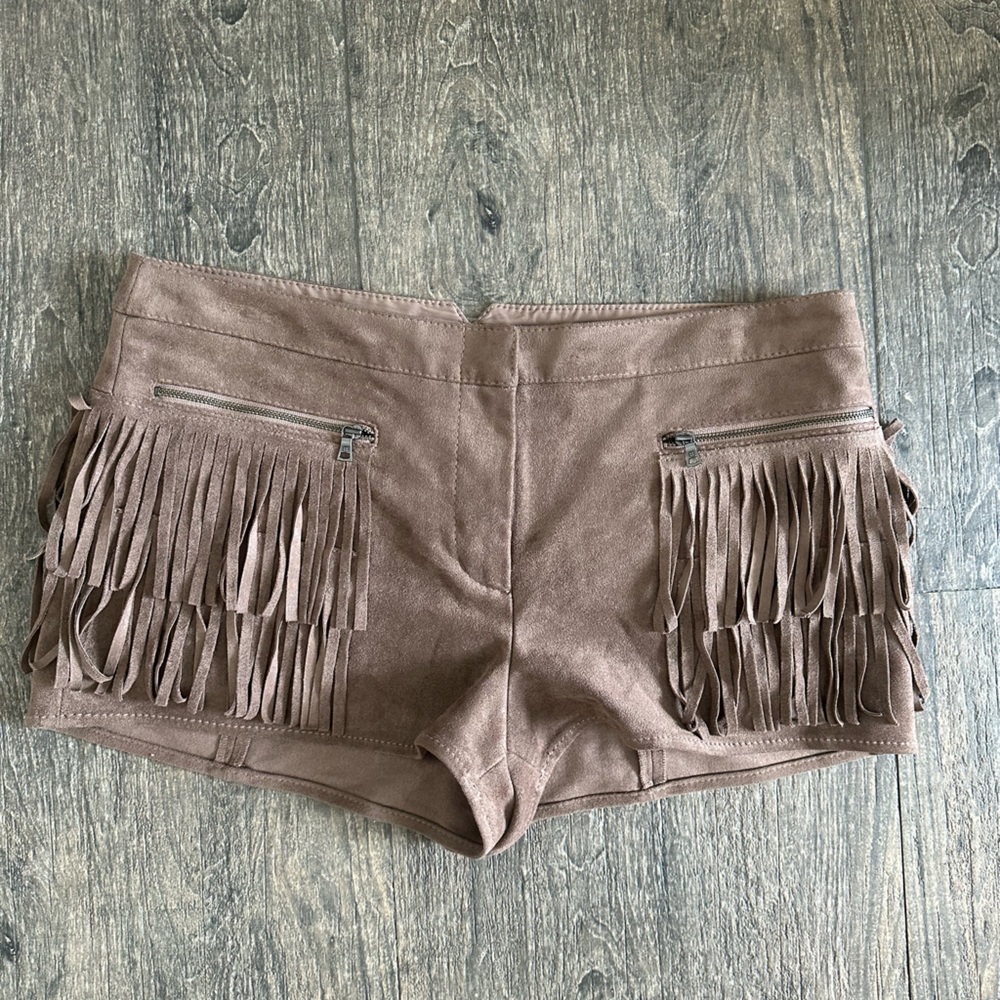 BCBGMAXAZRIA leather fringe shorts